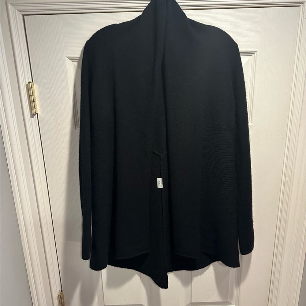Charter Club Luxury Cashmere Open Cardigan Knit Sweater SMALL Black Ribbed Rib